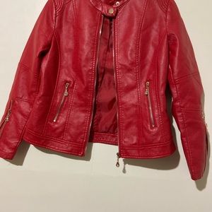 Red leather motorcycles jacket
